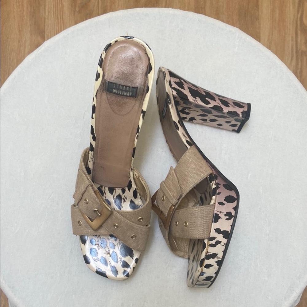 Stuart Weitzman Beige Leopard Print Women's Heels